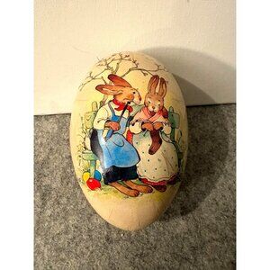 Vintage 6" German Echt Erzgebrirge? Nesting Egg With Bunnies/ Paper Mache  # 322
